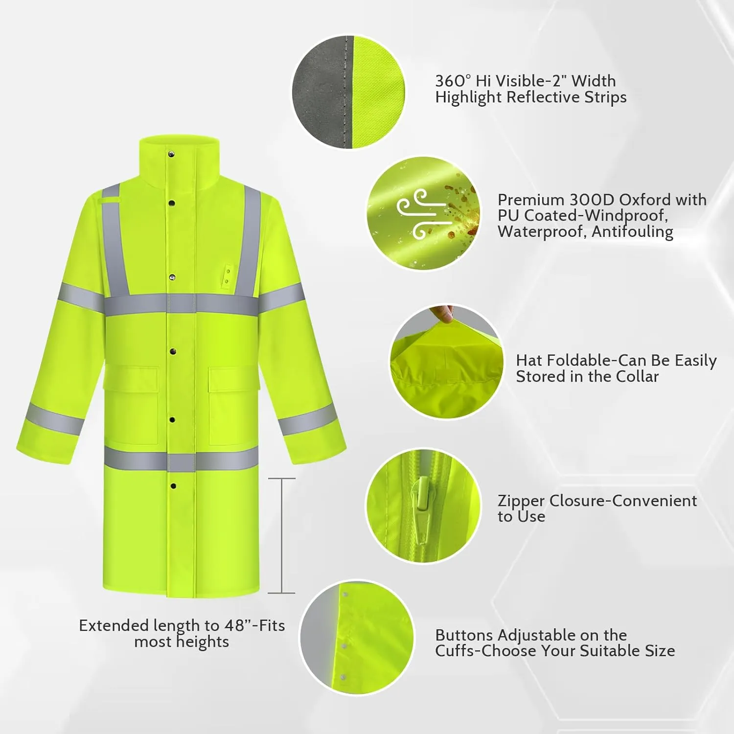 TCCFCCT Rain Jacket Men Hi Vis Rain Suits for Men Waterproof with Hood, Heavy Duty Long Rain Coats for Men Work,Safety Rain Gear for Men Women for Hiking Camping Outdoor Activities, L Yellow