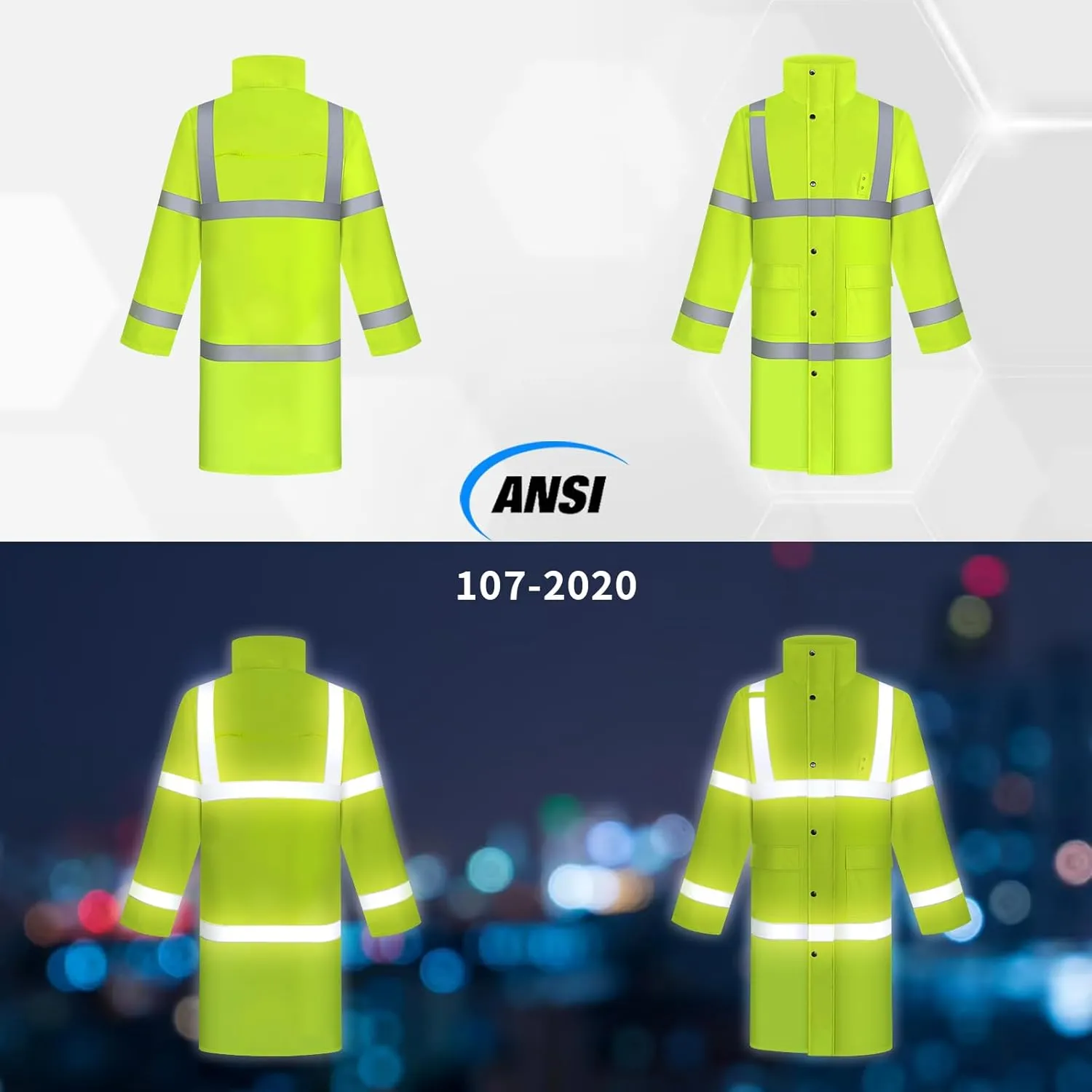 TCCFCCT Rain Jacket Men Hi Vis Rain Suits for Men Waterproof with Hood, Heavy Duty Long Rain Coats for Men Work,Safety Rain Gear for Men Women for Hiking Camping Outdoor Activities, L Yellow
