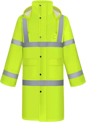 TCCFCCT Rain Jacket Men Hi Vis Rain Suits for Men Waterproof with Hood, Heavy Duty Long Rain Coats for Men Work,Safety Rain Gear for Men Women for Hiking Camping Outdoor Activities, L Yellow
