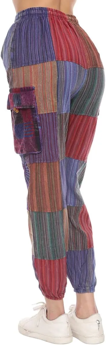 THE COLLECTION ROYAL Unisex Hippie Patchwork Bohemian Casual Rave Festival Harem Drawstring Boho Trouser Jogger Pants