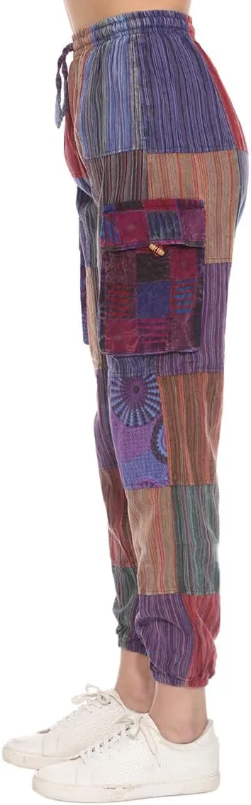 THE COLLECTION ROYAL Unisex Hippie Patchwork Bohemian Casual Rave Festival Harem Drawstring Boho Trouser Jogger Pants