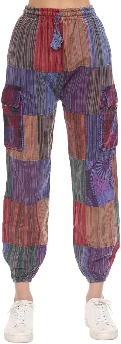 THE COLLECTION ROYAL Unisex Hippie Patchwork Bohemian Casual Rave Festival Harem Drawstring Boho Trouser Jogger Pants