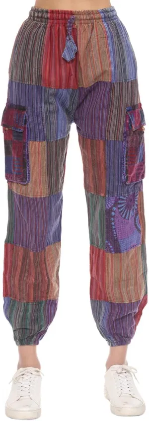 THE COLLECTION ROYAL Unisex Hippie Patchwork Bohemian Casual Rave Festival Harem Drawstring Boho Trouser Jogger Pants