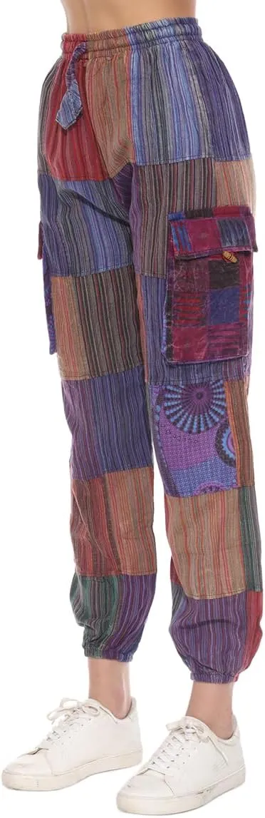 THE COLLECTION ROYAL Unisex Hippie Patchwork Bohemian Casual Rave Festival Harem Drawstring Boho Trouser Jogger Pants