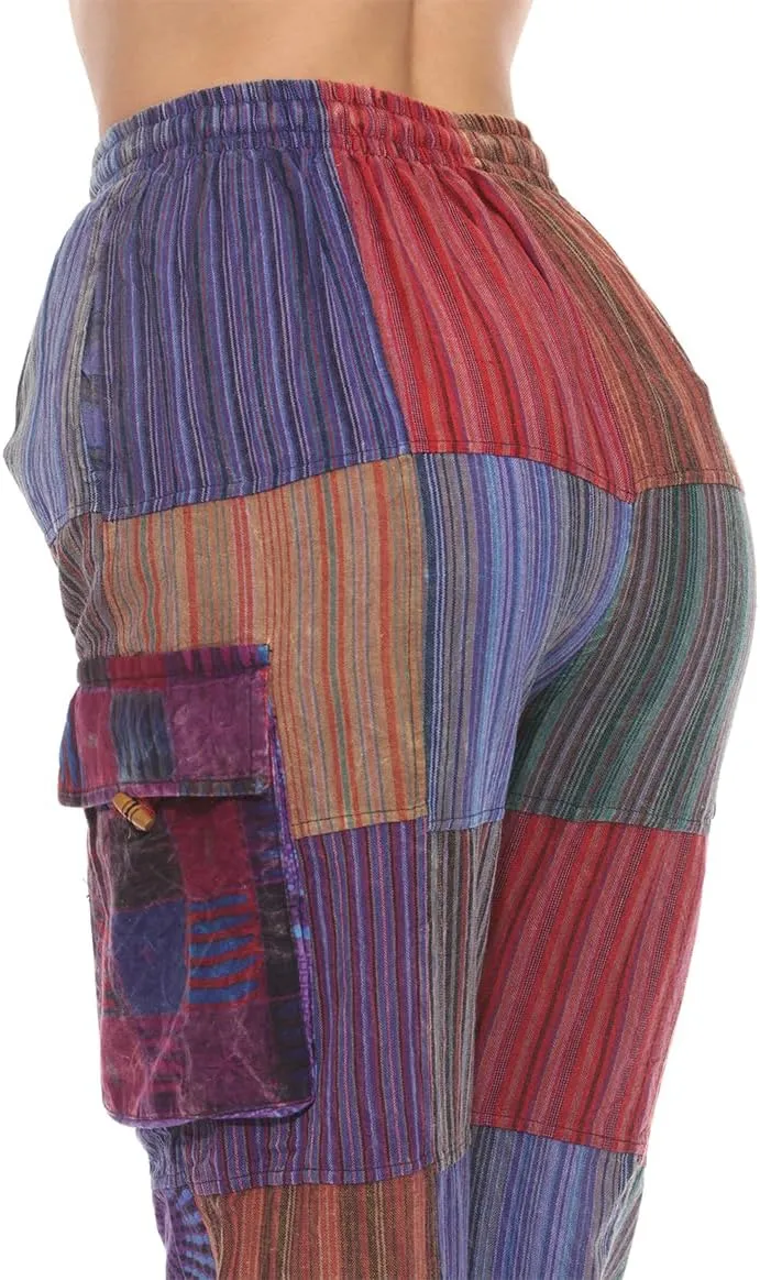 THE COLLECTION ROYAL Unisex Hippie Patchwork Bohemian Casual Rave Festival Harem Drawstring Boho Trouser Jogger Pants