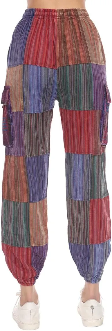 THE COLLECTION ROYAL Unisex Hippie Patchwork Bohemian Casual Rave Festival Harem Drawstring Boho Trouser Jogger Pants