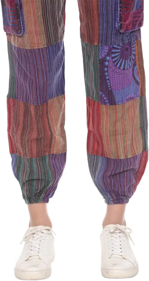 THE COLLECTION ROYAL Unisex Hippie Patchwork Bohemian Casual Rave Festival Harem Drawstring Boho Trouser Jogger Pants