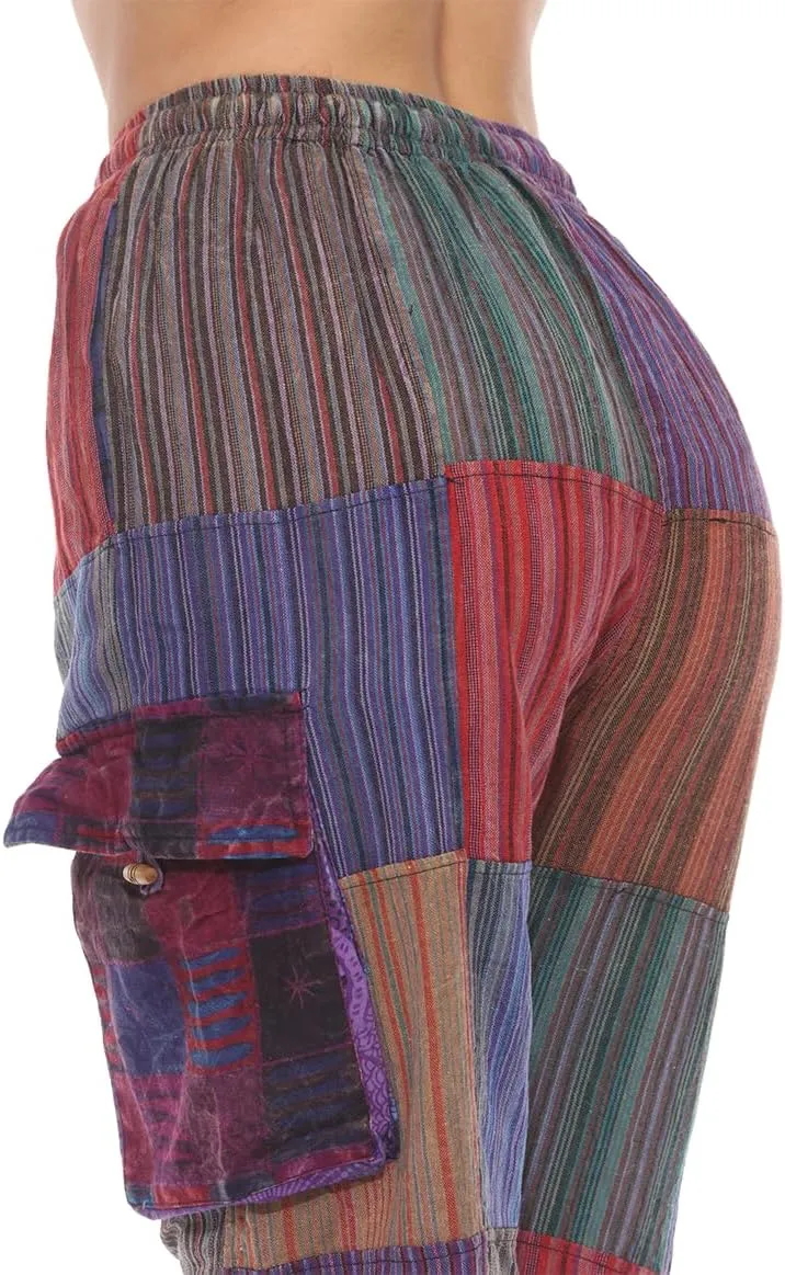 THE COLLECTION ROYAL Unisex Hippie Patchwork Bohemian Casual Rave Festival Harem Drawstring Boho Trouser Pants