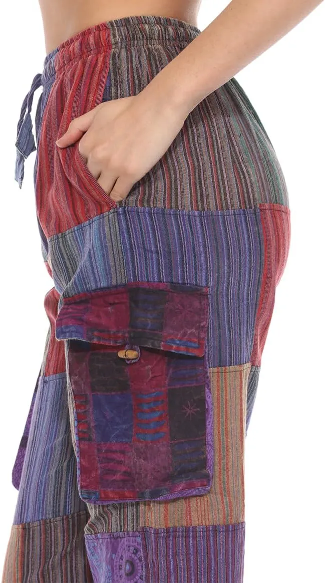 THE COLLECTION ROYAL Unisex Hippie Patchwork Bohemian Casual Rave Festival Harem Drawstring Boho Trouser Pants
