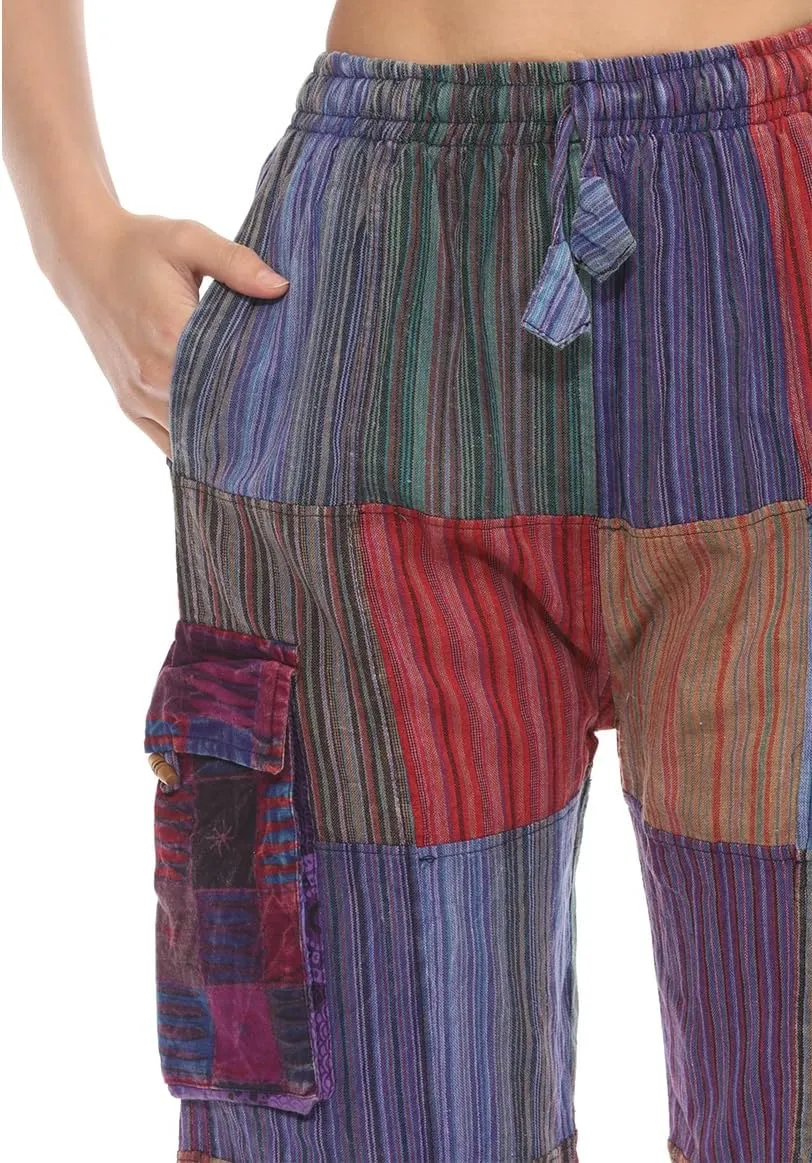 THE COLLECTION ROYAL Unisex Hippie Patchwork Bohemian Casual Rave Festival Harem Drawstring Boho Trouser Pants