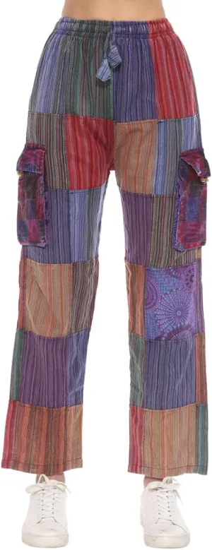 THE COLLECTION ROYAL Unisex Hippie Patchwork Bohemian Casual Rave Festival Harem Drawstring Boho Trouser Pants