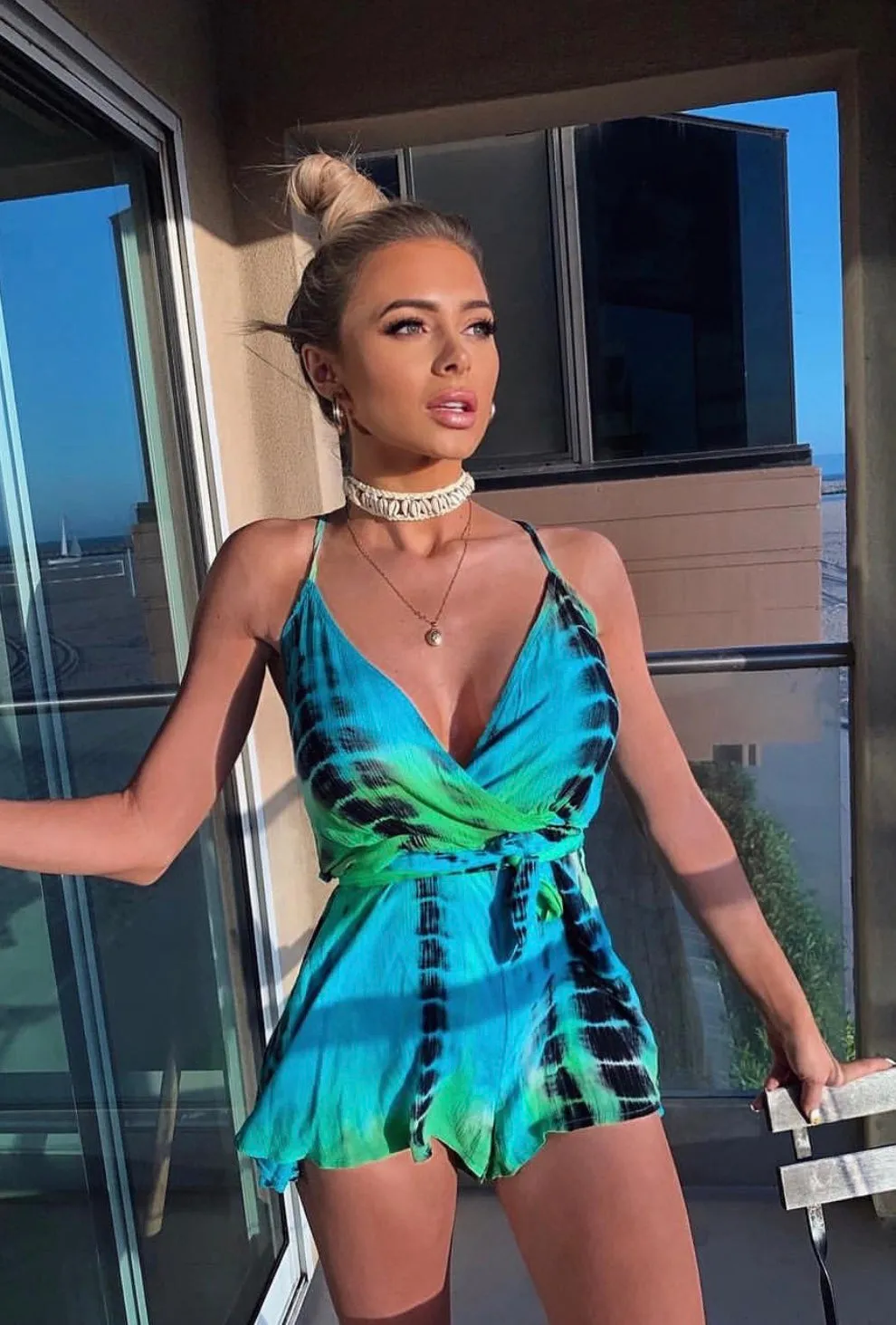 TIE DYE WRAP FRONT ROMPER