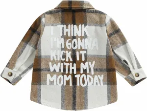 Toddler Baby Boys Girls Flannel Jacket Long Sleeve Lapel Button Down Plaid Shirts Jacket Coats Shacket Cardigan Top