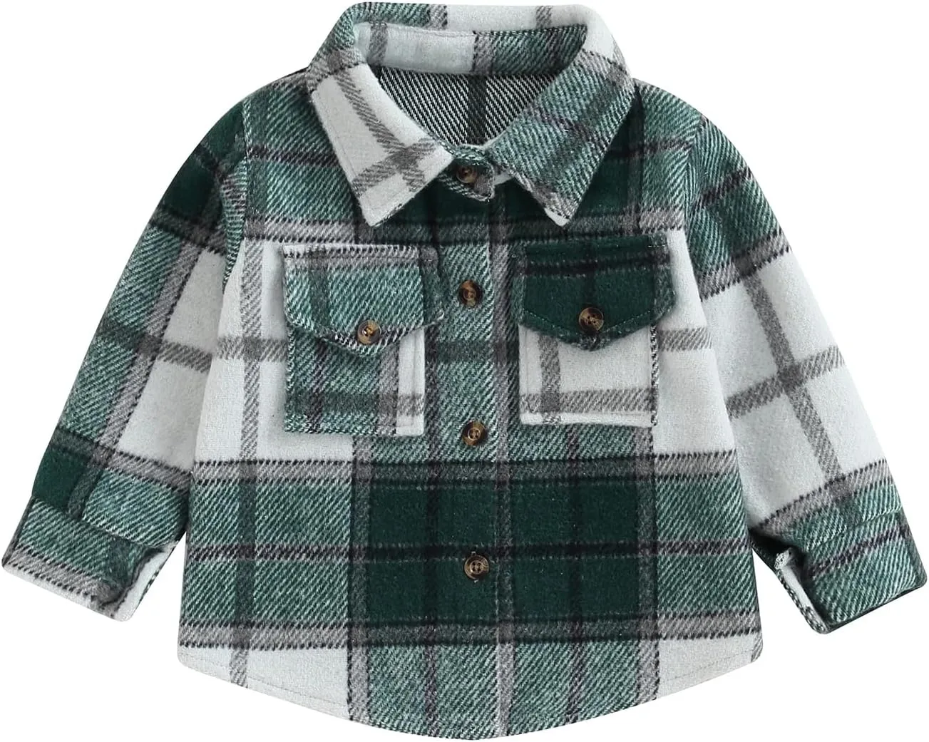 Toddler Baby Boys Girls Flannel Jacket Long Sleeve Lapel Button Down Plaid Shirts Jacket Coats Shacket Cardigan Top