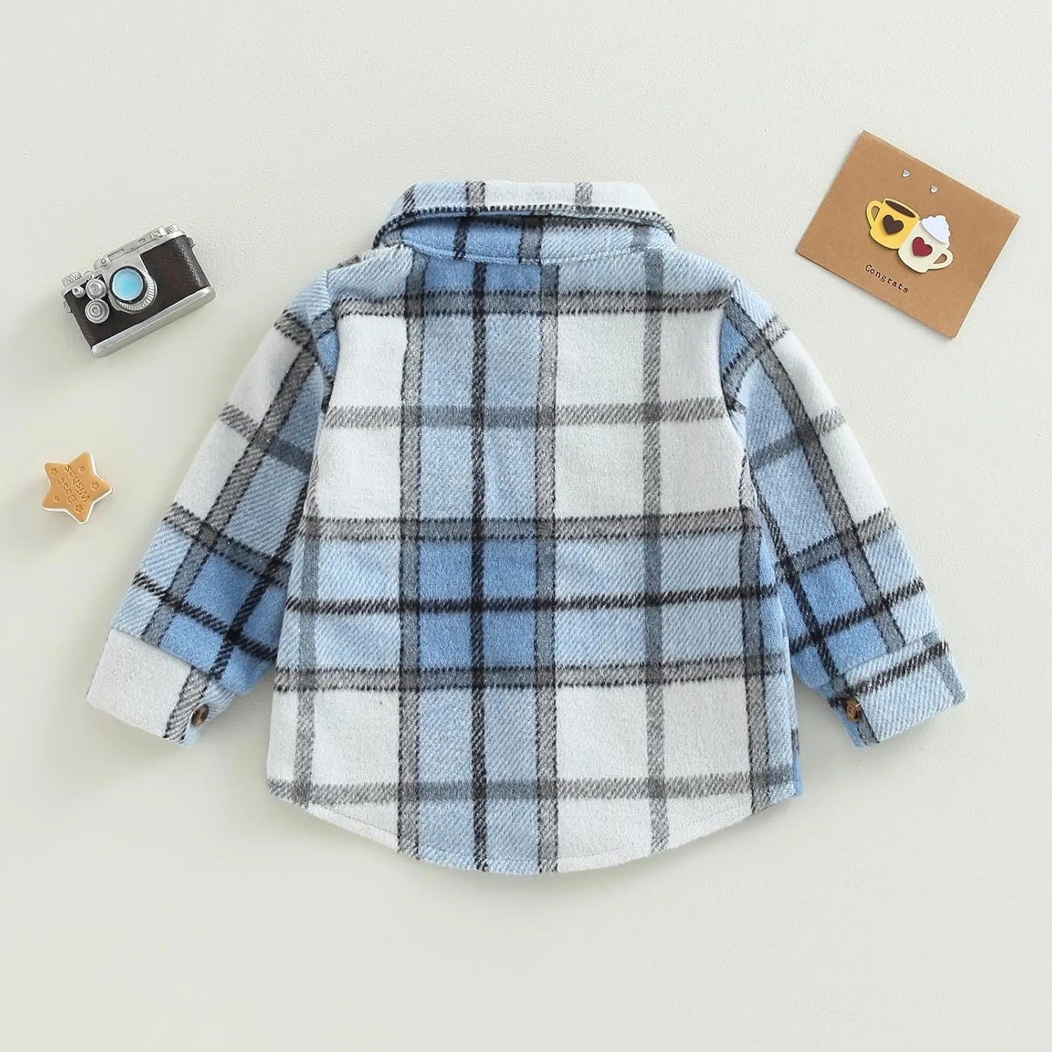 Toddler Baby Boys Girls Flannel Jacket Long Sleeve Lapel Button Down Plaid Shirts Jacket Coats Shacket Cardigan Top