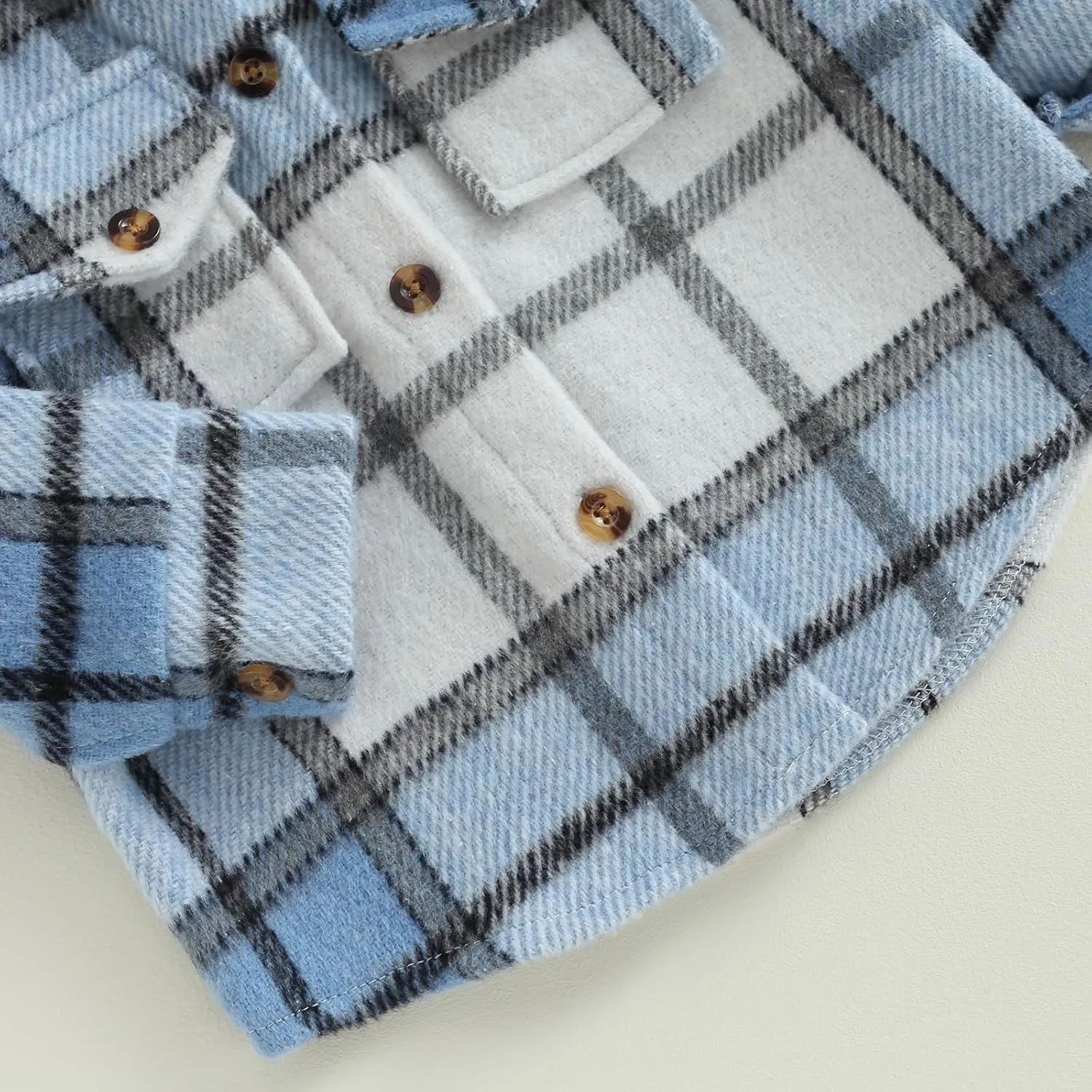 Toddler Baby Boys Girls Flannel Jacket Long Sleeve Lapel Button Down Plaid Shirts Jacket Coats Shacket Cardigan Top