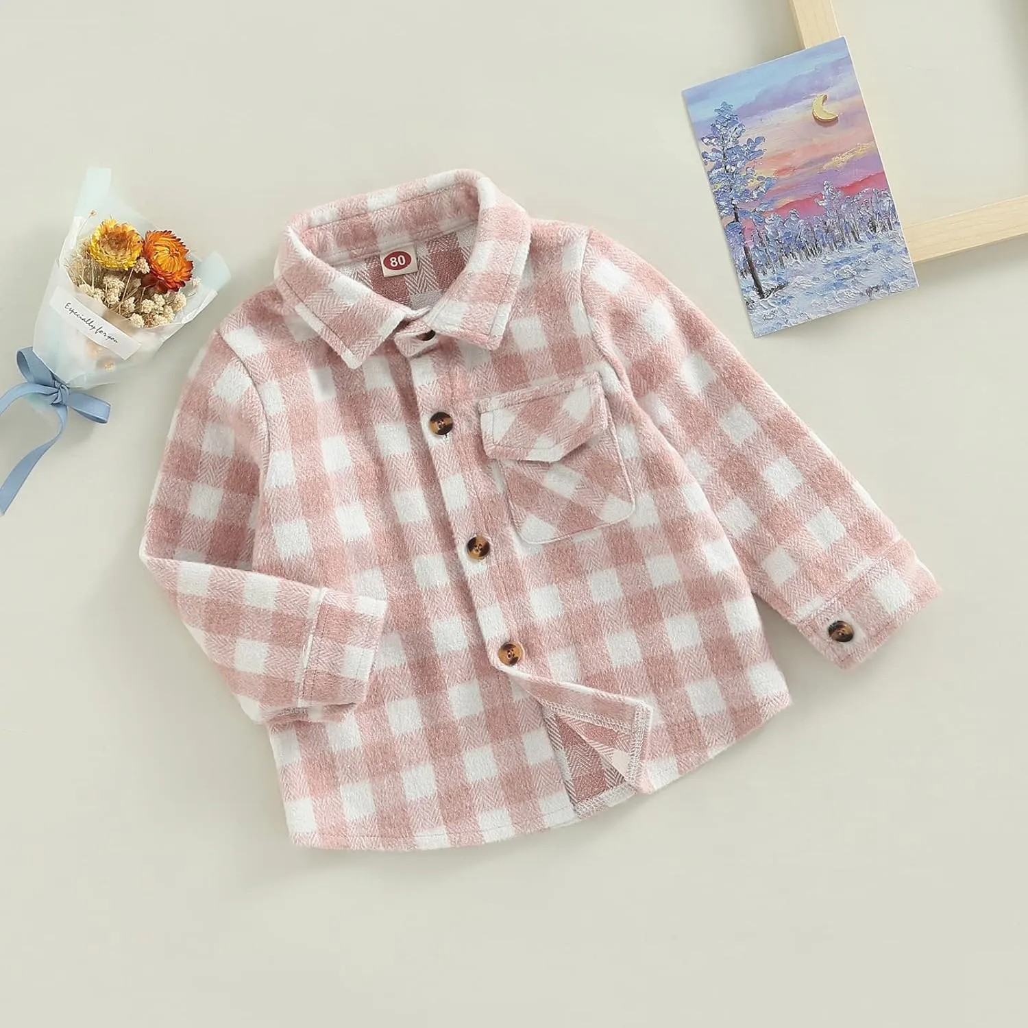 Toddler Baby Boys Girls Flannel Jacket Long Sleeve Lapel Button Down Plaid Shirts Jacket Coats Shacket Cardigan Top