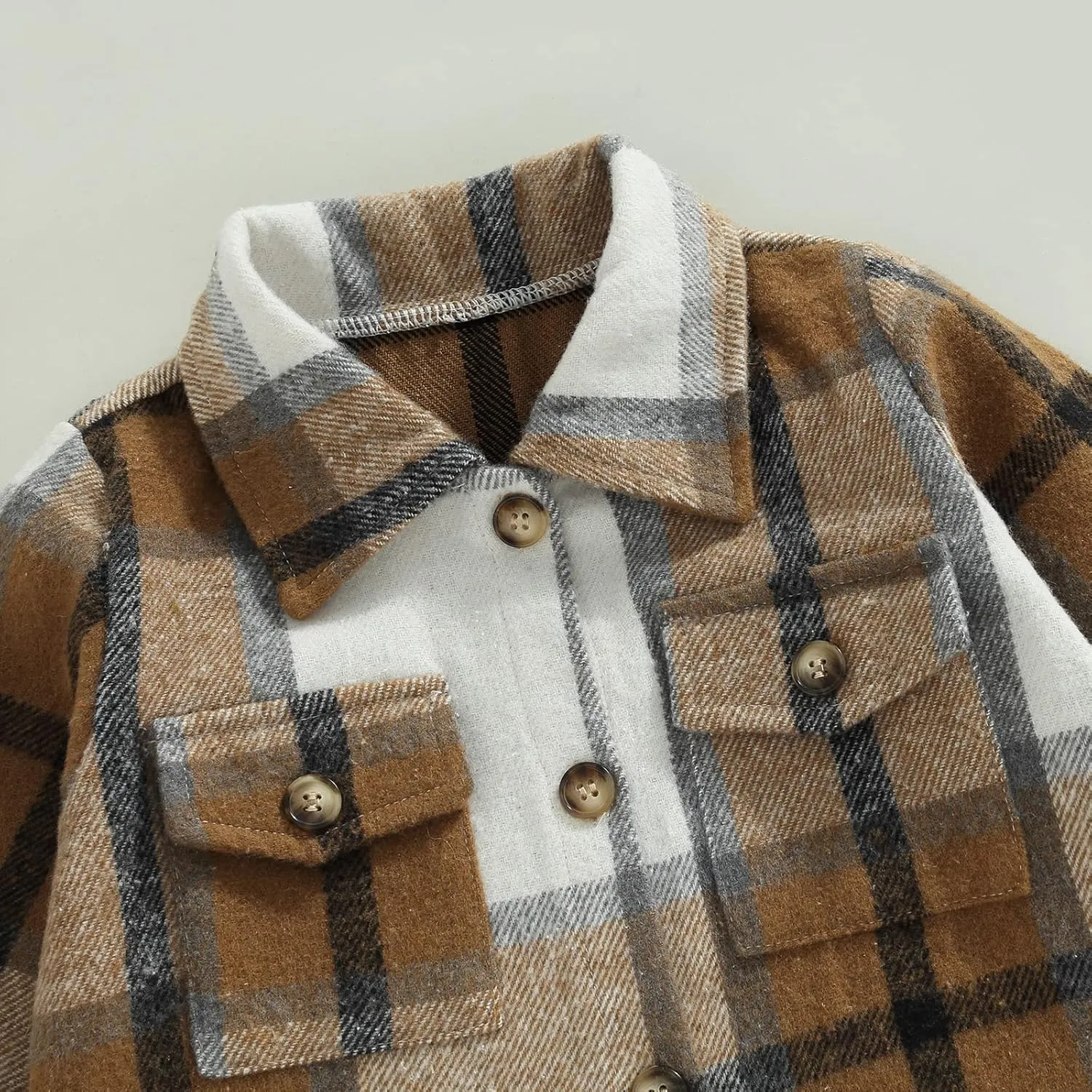Toddler Baby Boys Girls Flannel Jacket Long Sleeve Lapel Button Down Plaid Shirts Jacket Coats Shacket Cardigan Top