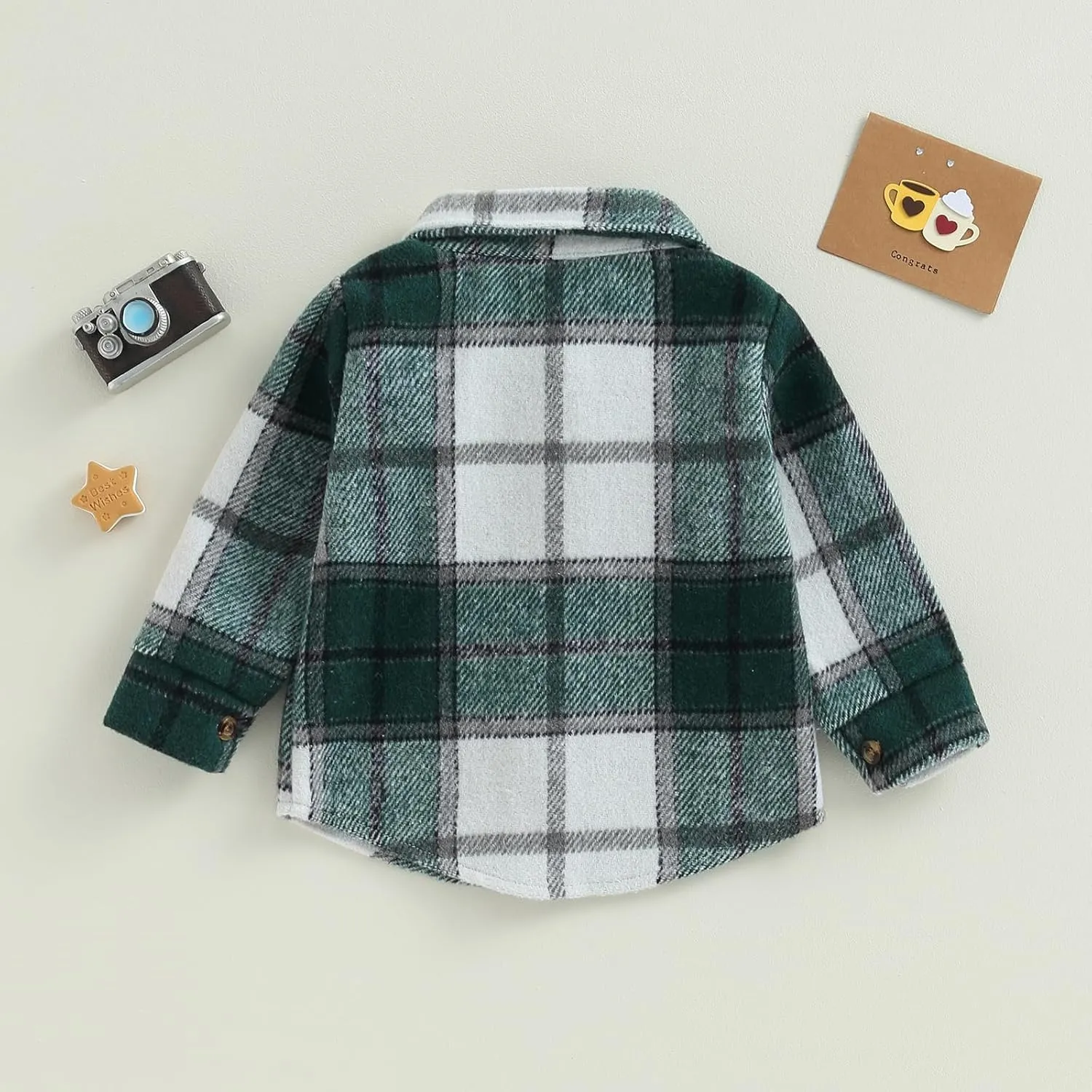 Toddler Baby Boys Girls Flannel Jacket Long Sleeve Lapel Button Down Plaid Shirts Jacket Coats Shacket Cardigan Top