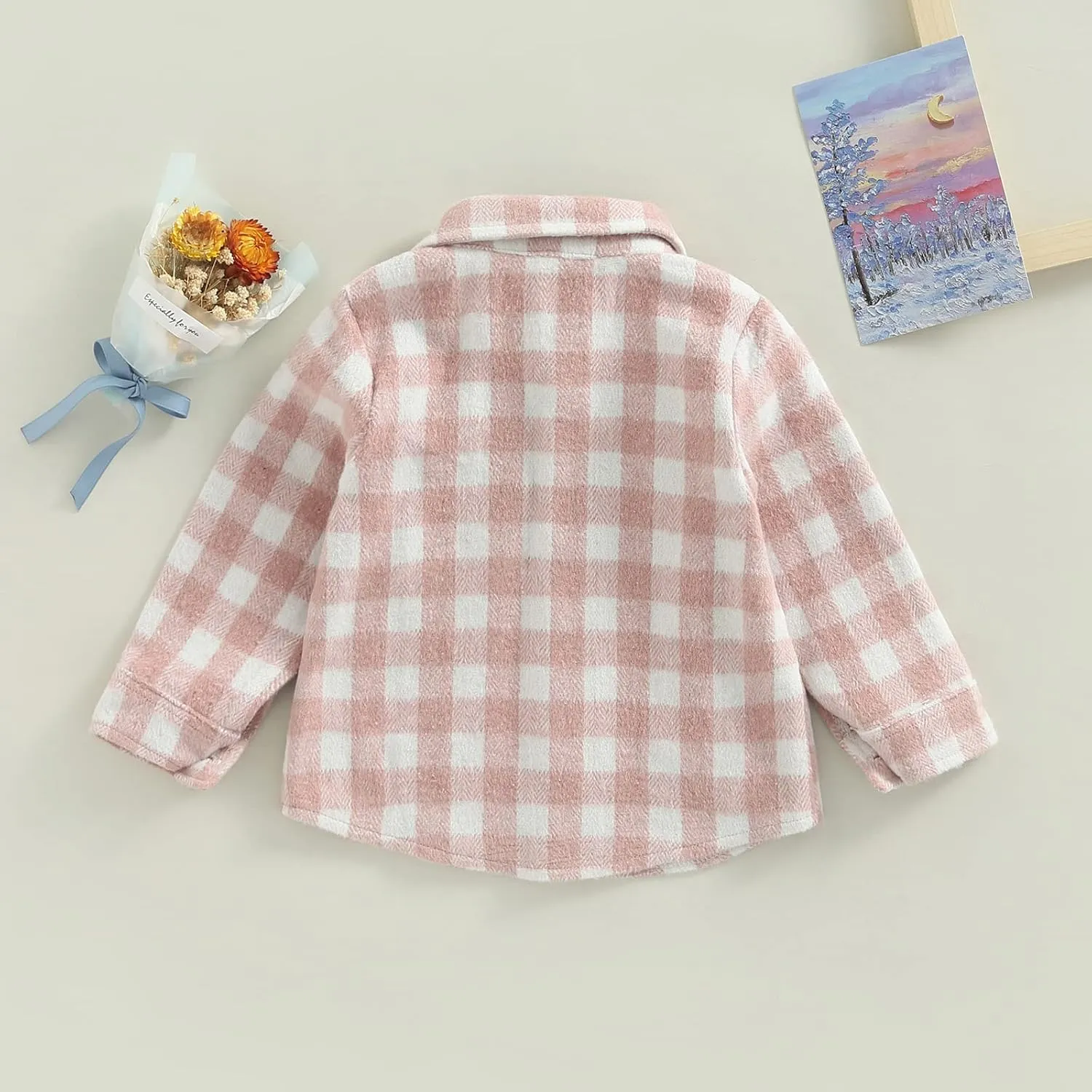 Toddler Baby Boys Girls Flannel Jacket Long Sleeve Lapel Button Down Plaid Shirts Jacket Coats Shacket Cardigan Top