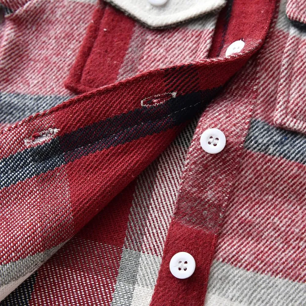 Toddler Baby Boys Plaid Flannel Shirt Long Sleeve Button Down Shirts Fur-Lined Jacket Shirt Winter Fall Tops Clothes