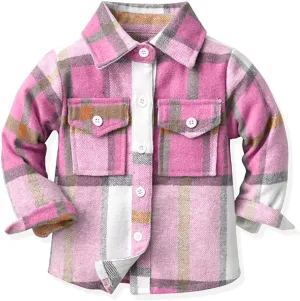 Toddler Baby Boys Plaid Flannel Shirt Long Sleeve Button Down Shirts Fur-Lined Jacket Shirt Winter Fall Tops Clothes