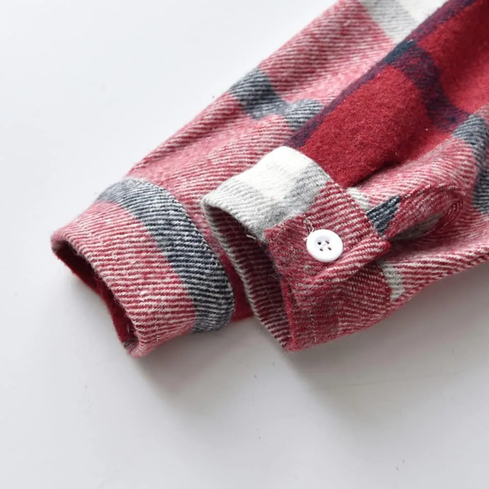 Toddler Baby Boys Plaid Flannel Shirt Long Sleeve Button Down Shirts Fur-Lined Jacket Shirt Winter Fall Tops Clothes