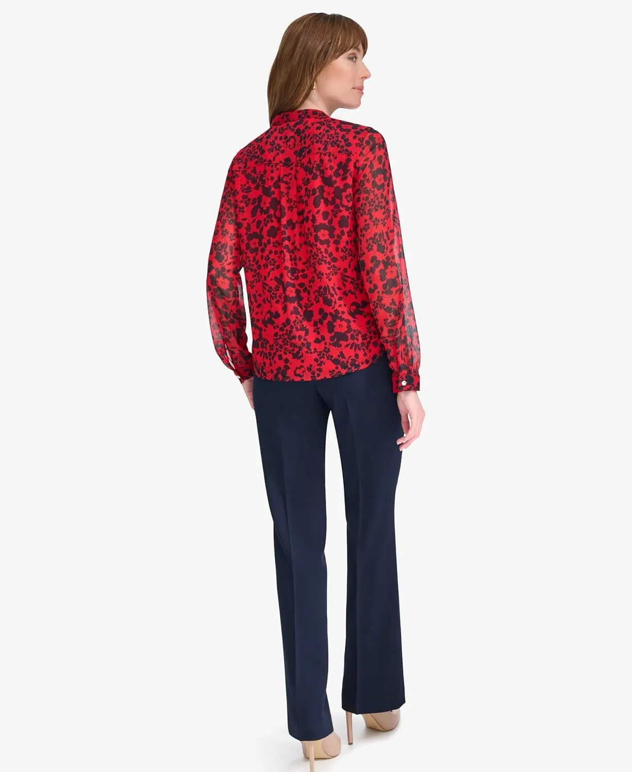 Tommy Hilfiger Women's Classic Long Sleeve Ruffle Front Blouse