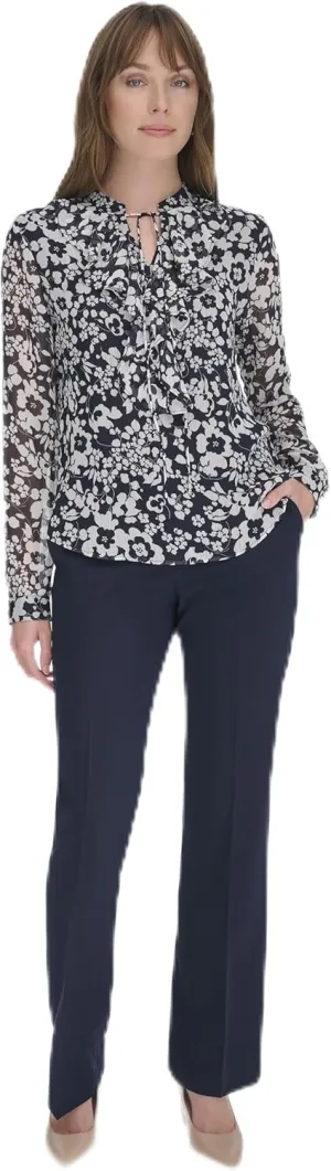 Tommy Hilfiger Women's Classic Long Sleeve Ruffle Front Blouse