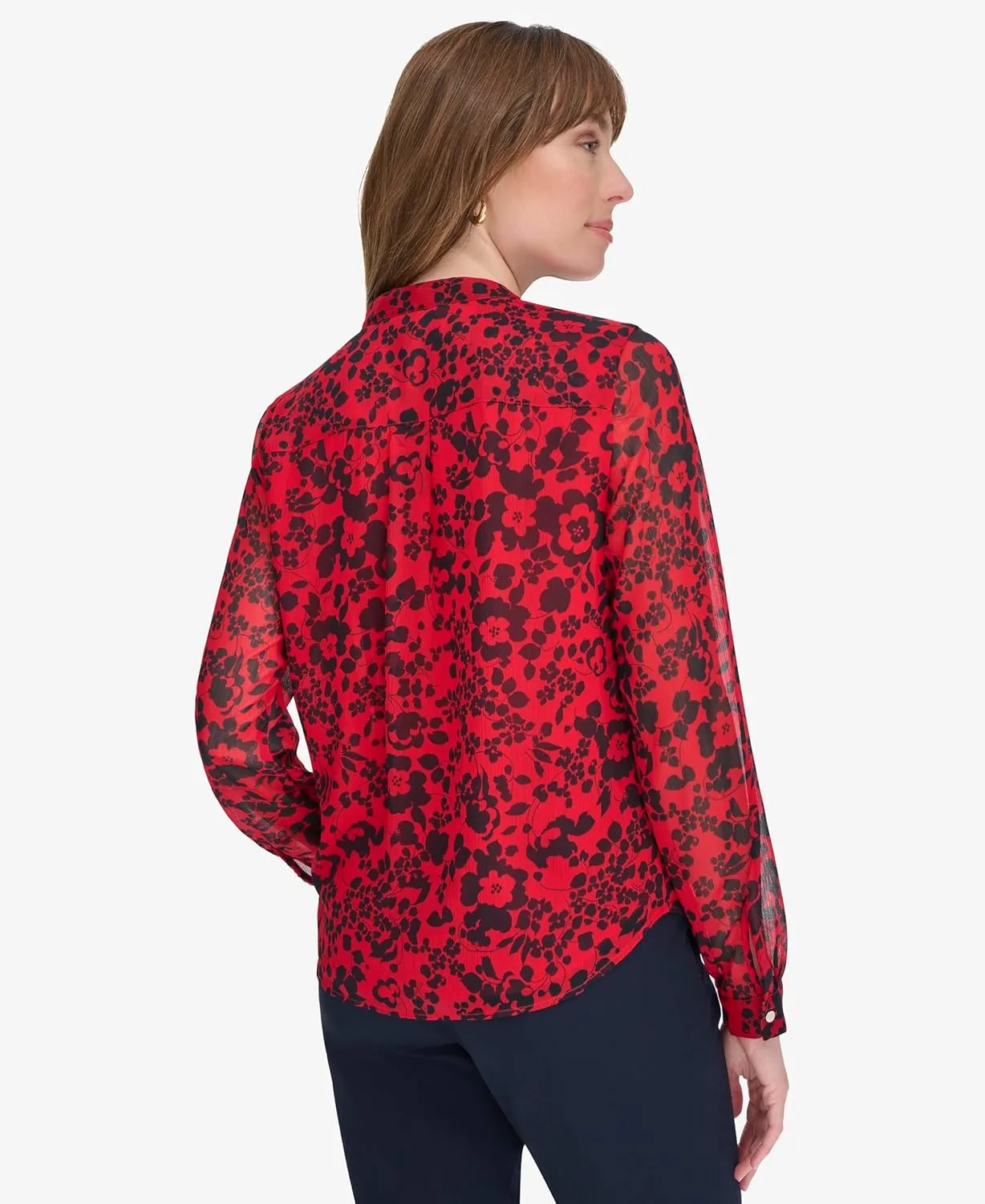 Tommy Hilfiger Women's Classic Long Sleeve Ruffle Front Blouse