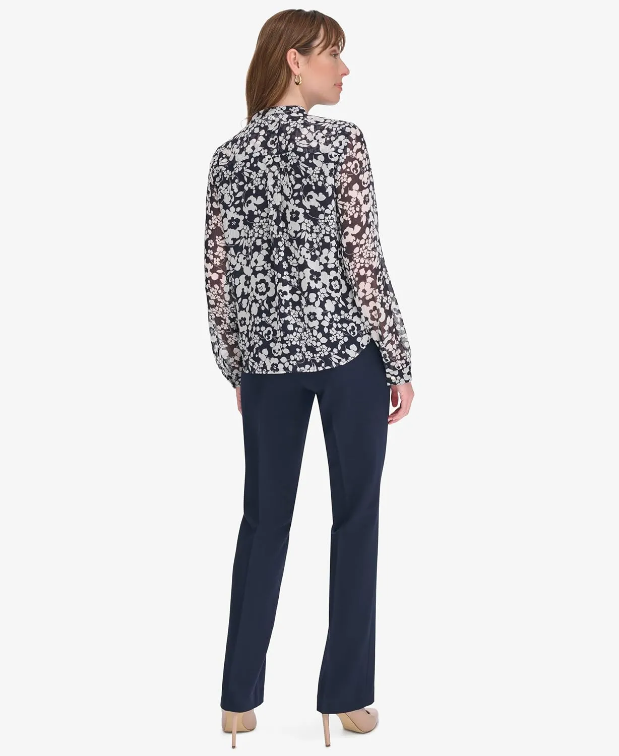 Tommy Hilfiger Women's Classic Long Sleeve Ruffle Front Blouse