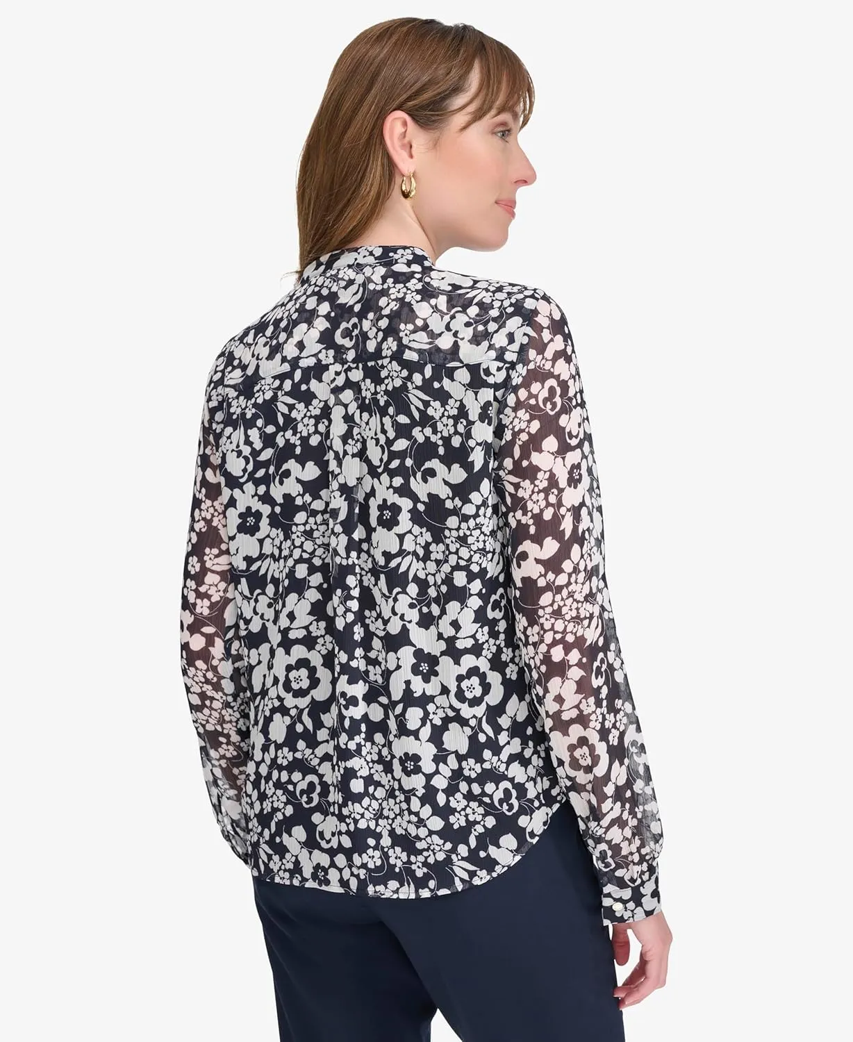 Tommy Hilfiger Women's Classic Long Sleeve Ruffle Front Blouse