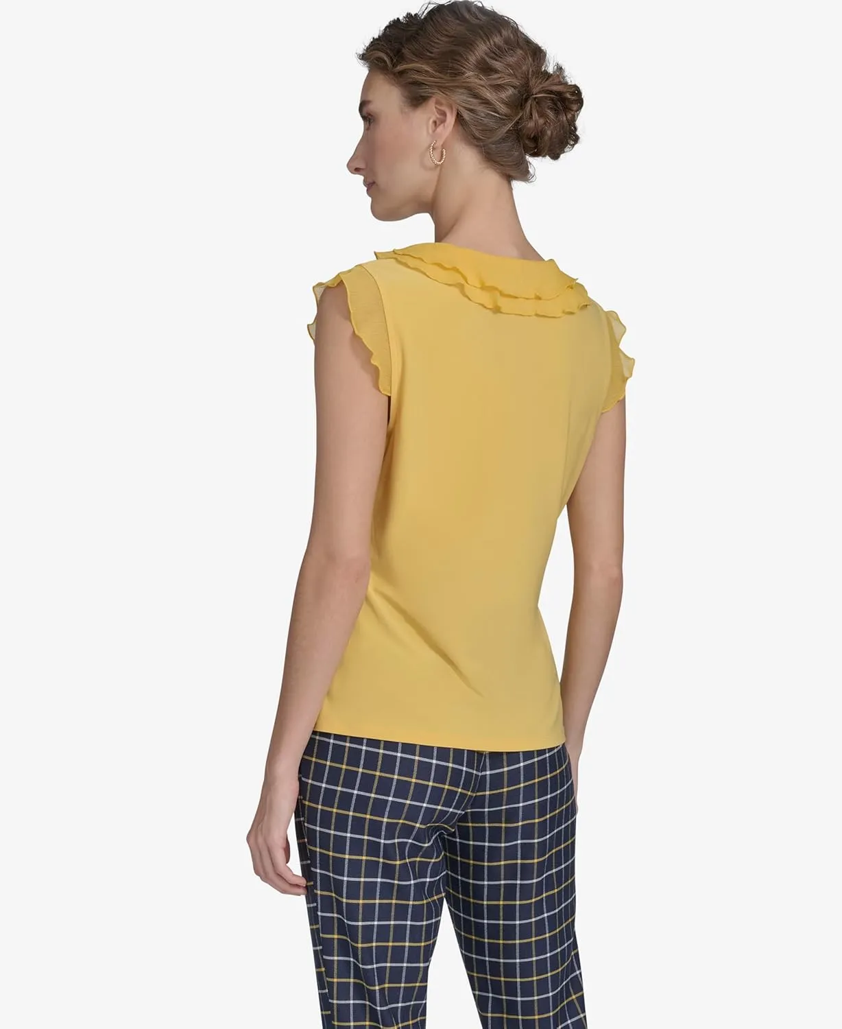 Tommy Hilfiger Women's Sleeveless Mix Media Ruffle Front Blouse