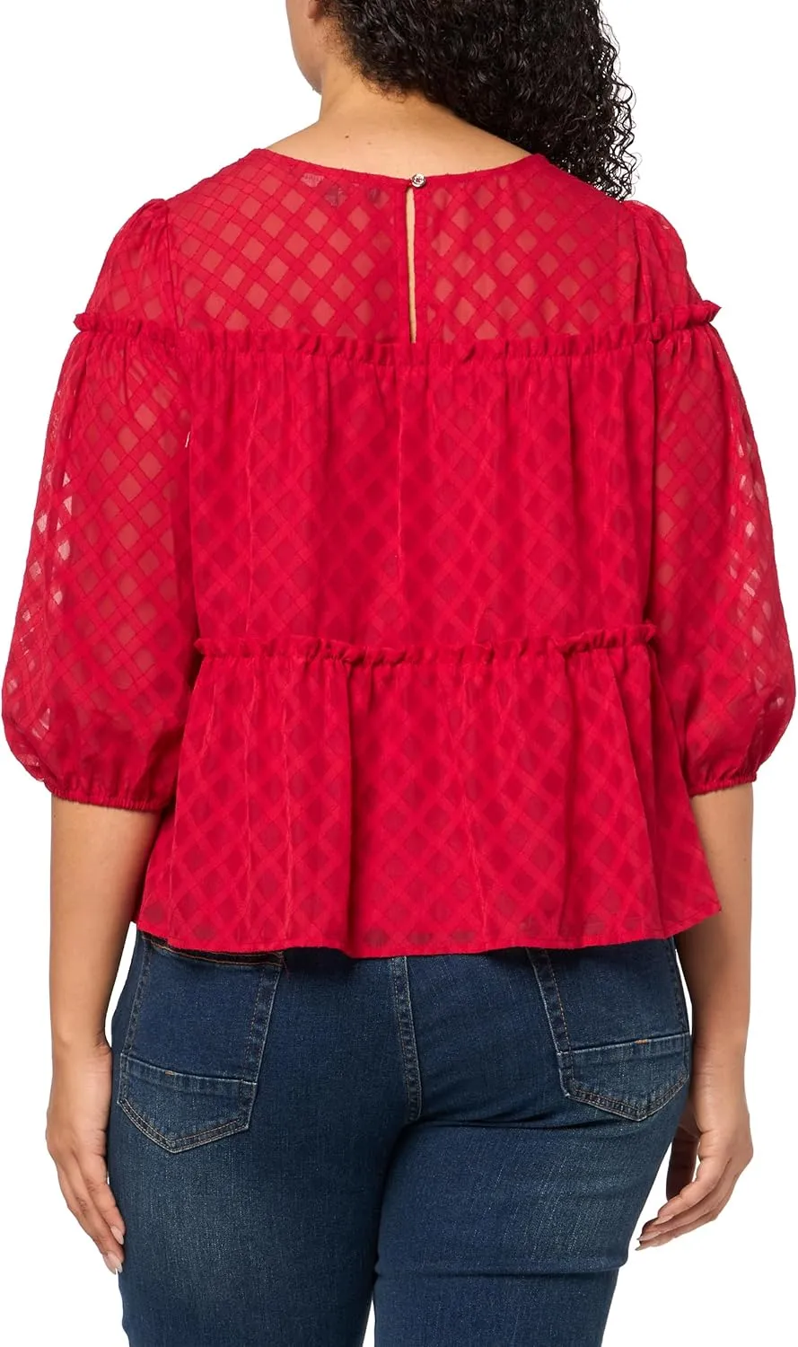 Tommy Hilfiger Women's V-Neck Ruffle Short Sleeve Popover Sportswear Top
