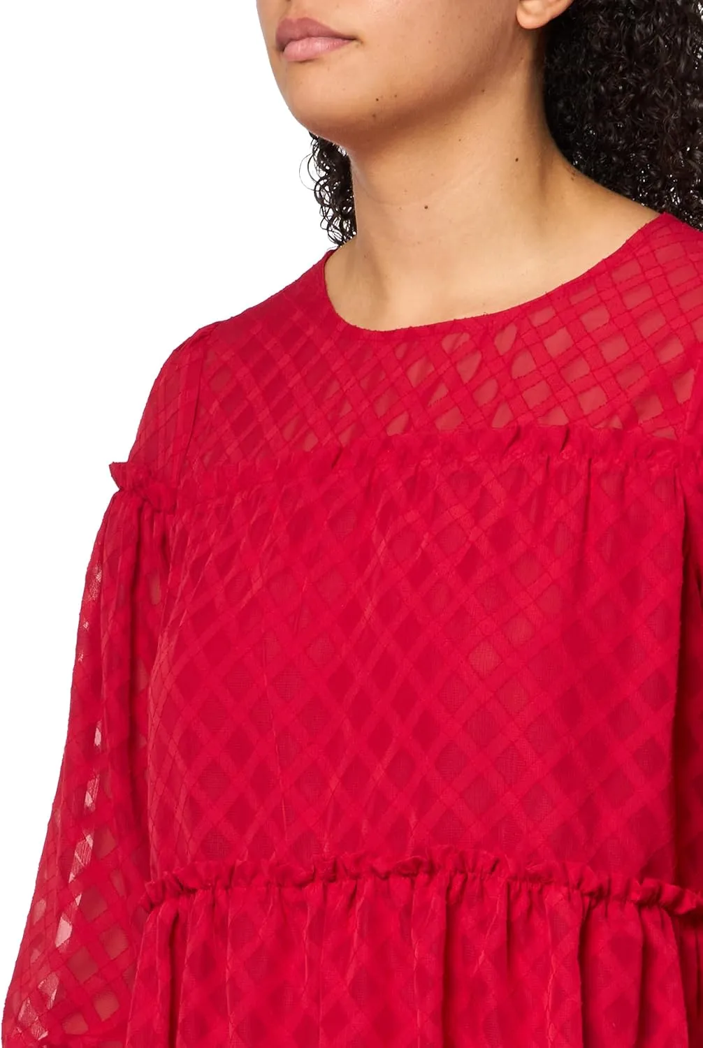 Tommy Hilfiger Women's V-Neck Ruffle Short Sleeve Popover Sportswear Top