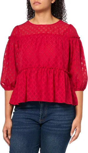 Tommy Hilfiger Women's V-Neck Ruffle Short Sleeve Popover Sportswear Top