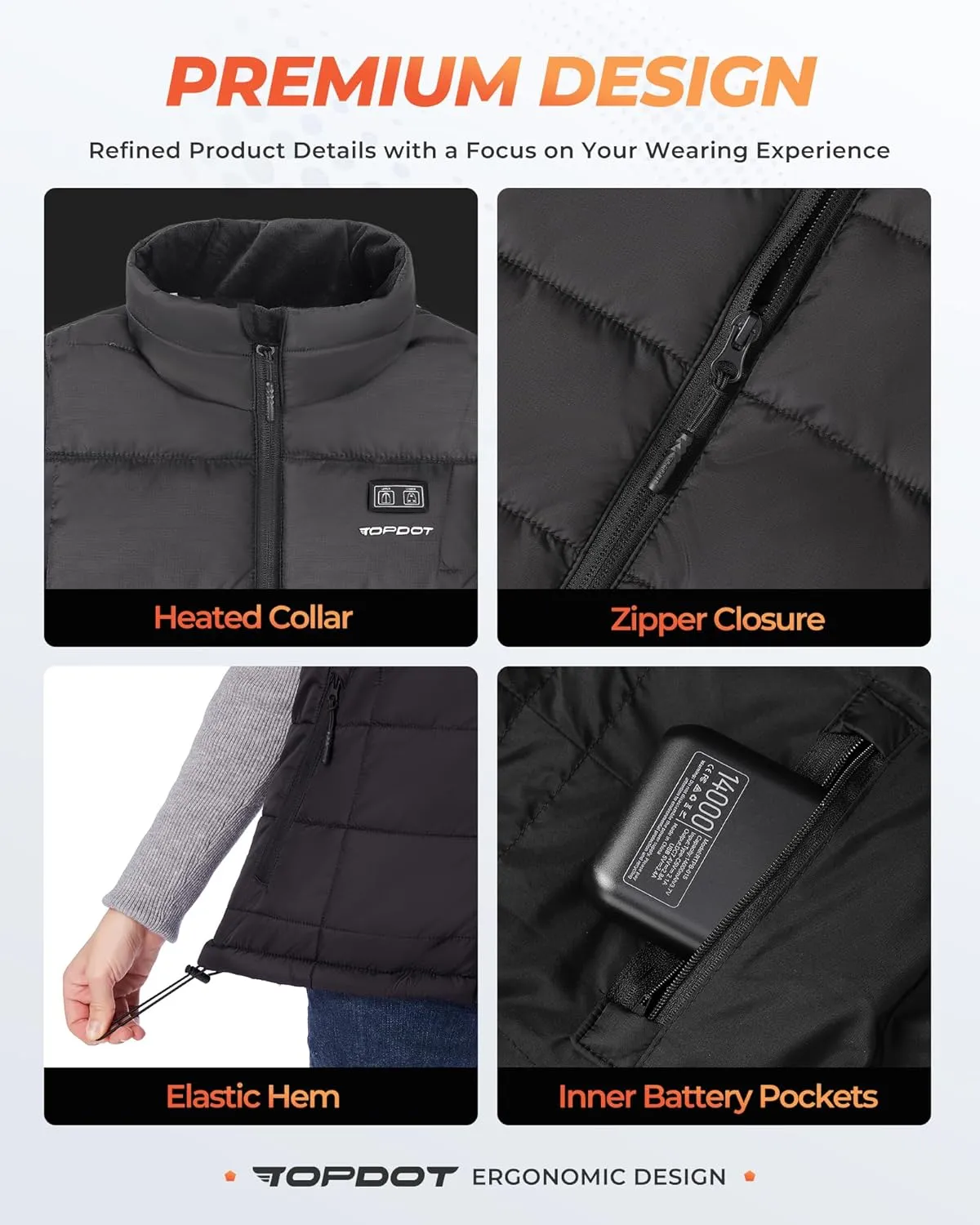 Topdot Heated Vest Women with 16000mAh 7.4V Battery Pack Included, Lights-Out Design 8 Heating Zones Women's Heated Vest