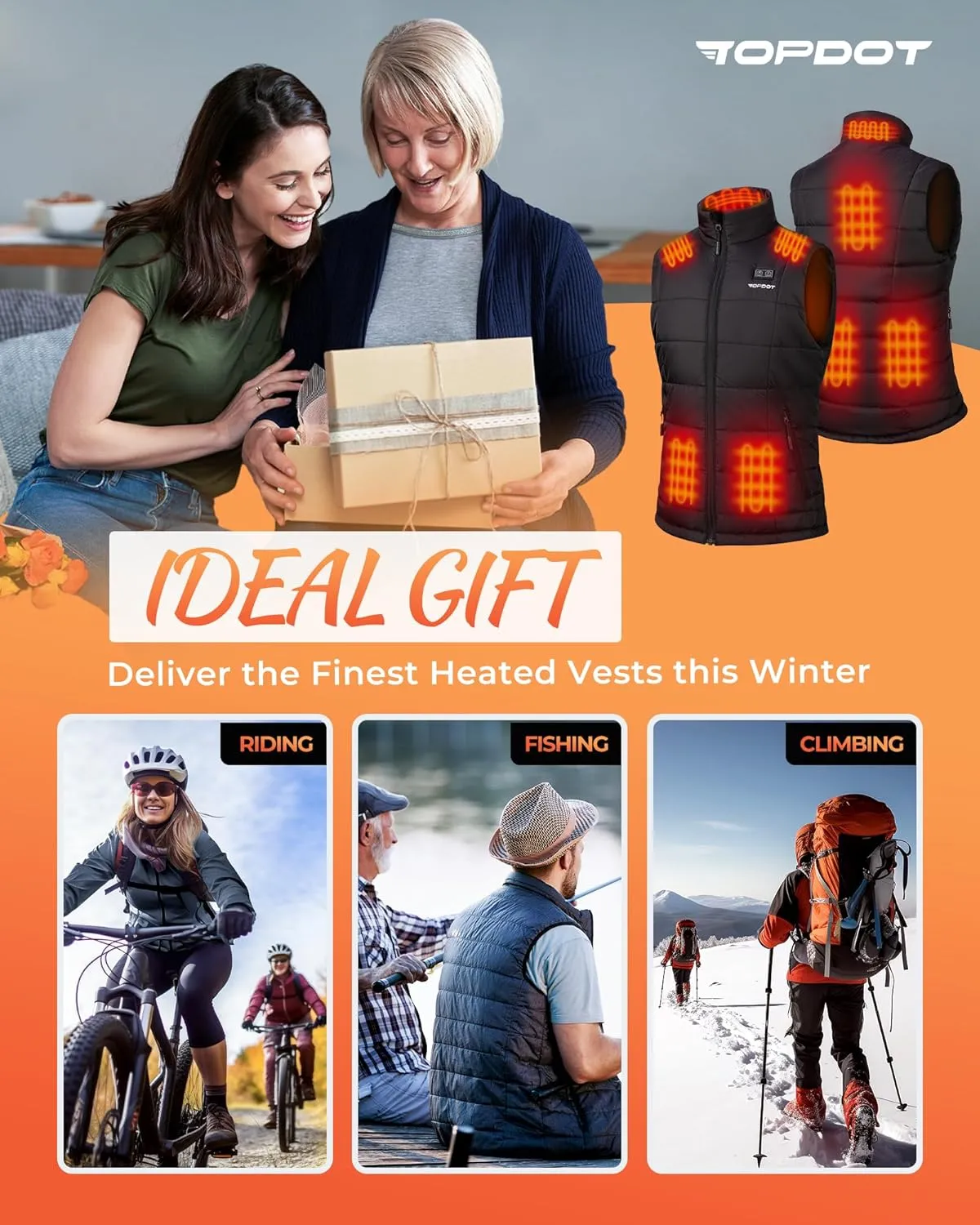 Topdot Heated Vest Women with 16000mAh 7.4V Battery Pack Included, Lights-Out Design 8 Heating Zones Women's Heated Vest