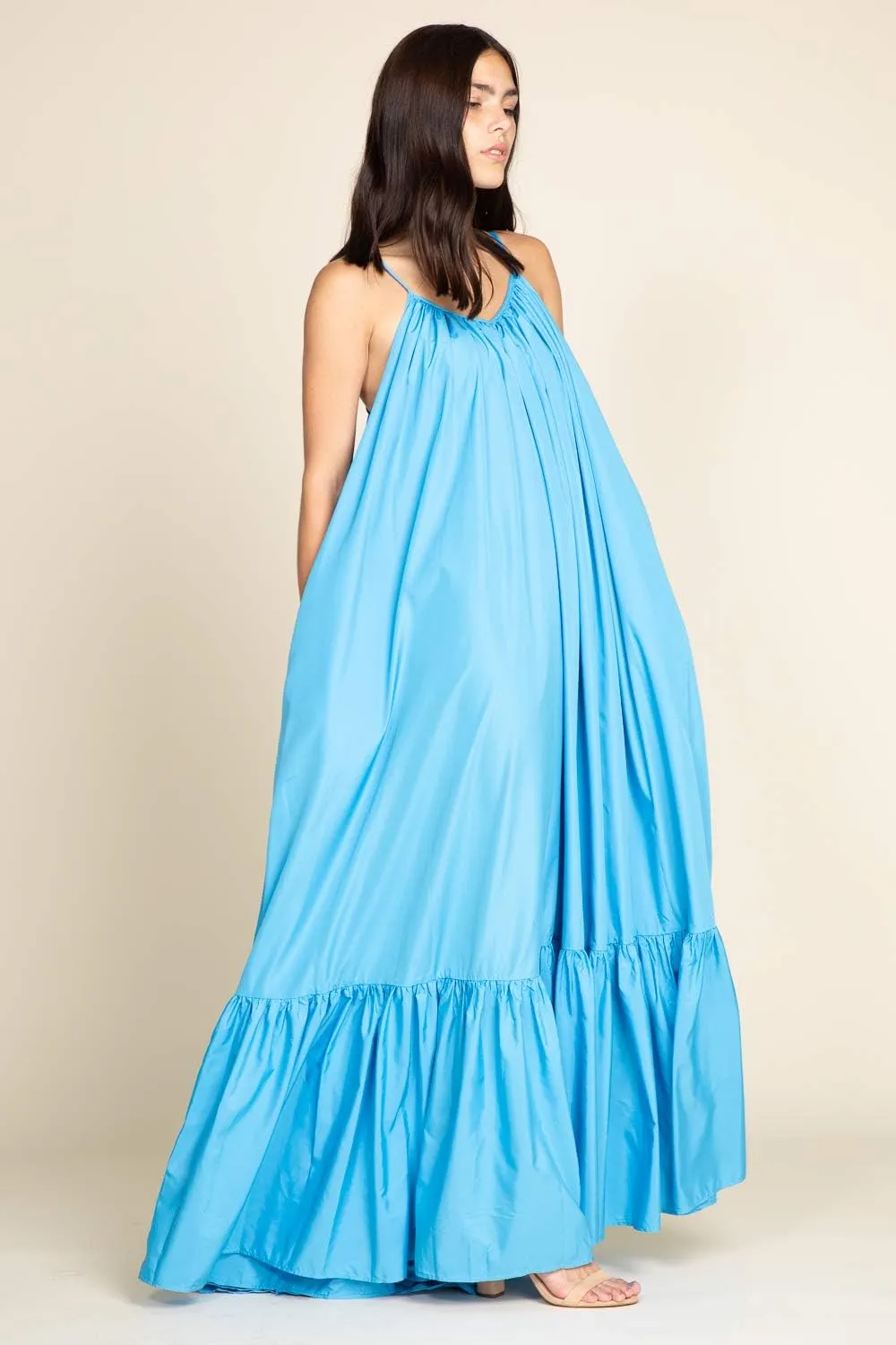 Tov Elegance A-Line Spaghetti Strap Flowy Maxi Rideau Dress