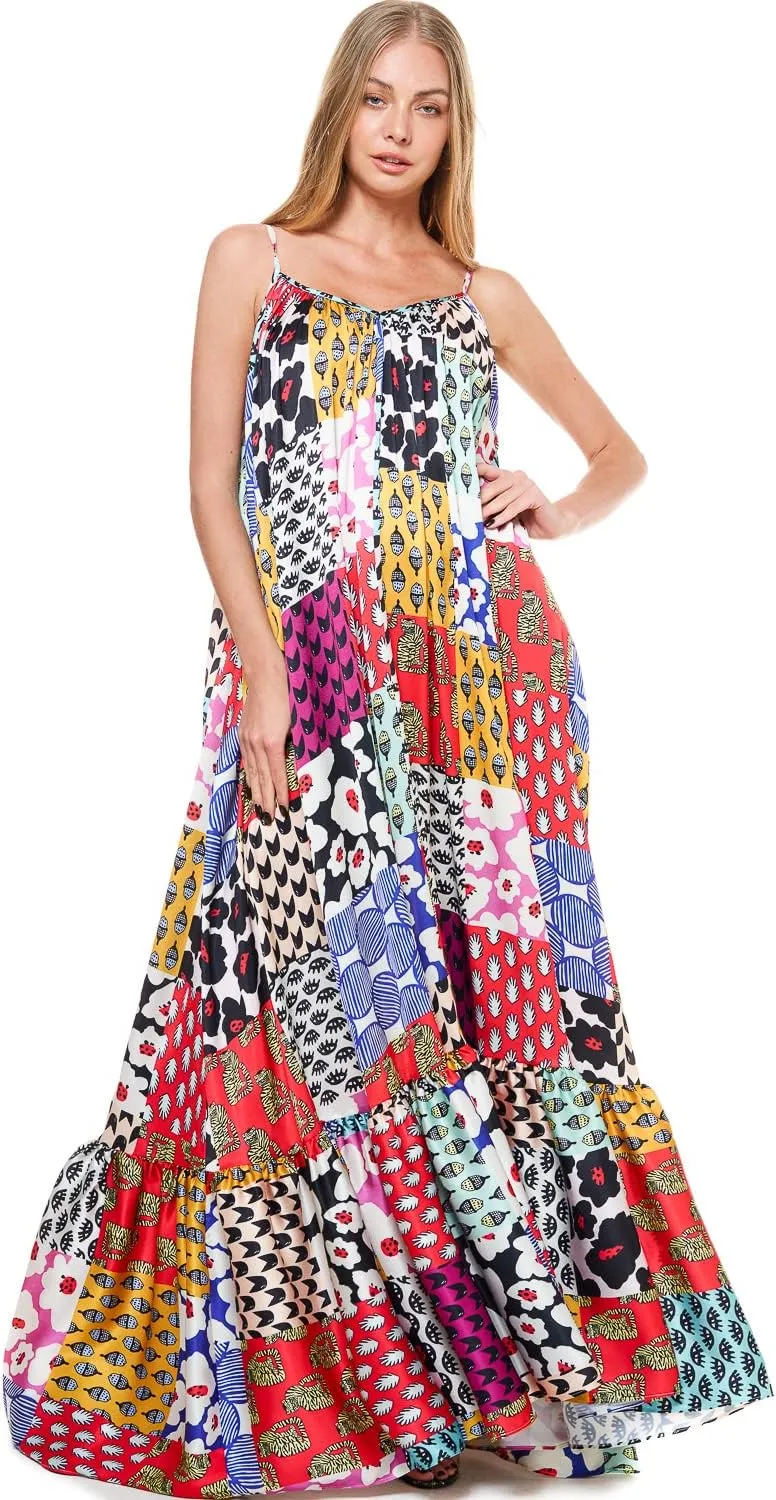 Tov Elegance A-Line Spaghetti Strap Flowy Maxi Rideau Dress