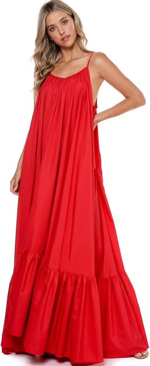 Tov Elegance A-Line Spaghetti Strap Flowy Maxi Rideau Dress
