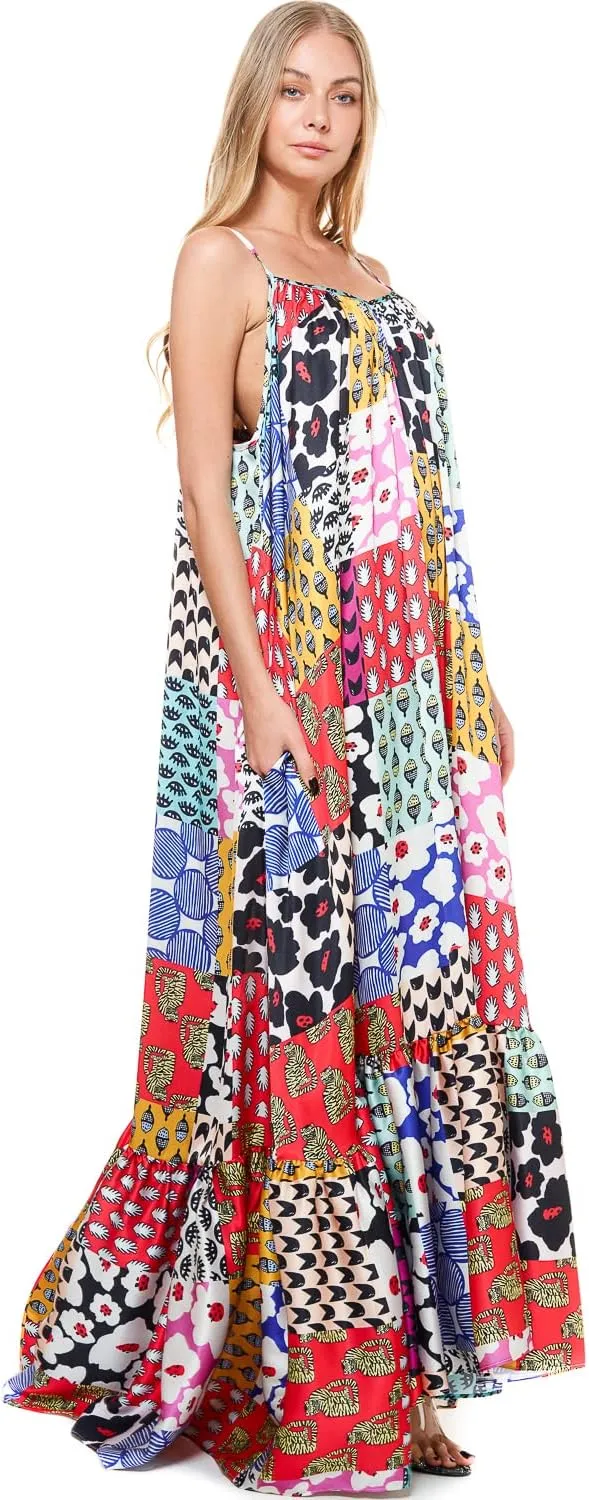Tov Elegance A-Line Spaghetti Strap Flowy Maxi Rideau Dress