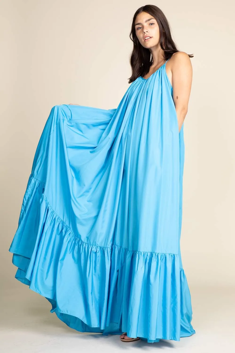 Tov Elegance A-Line Spaghetti Strap Flowy Maxi Rideau Dress