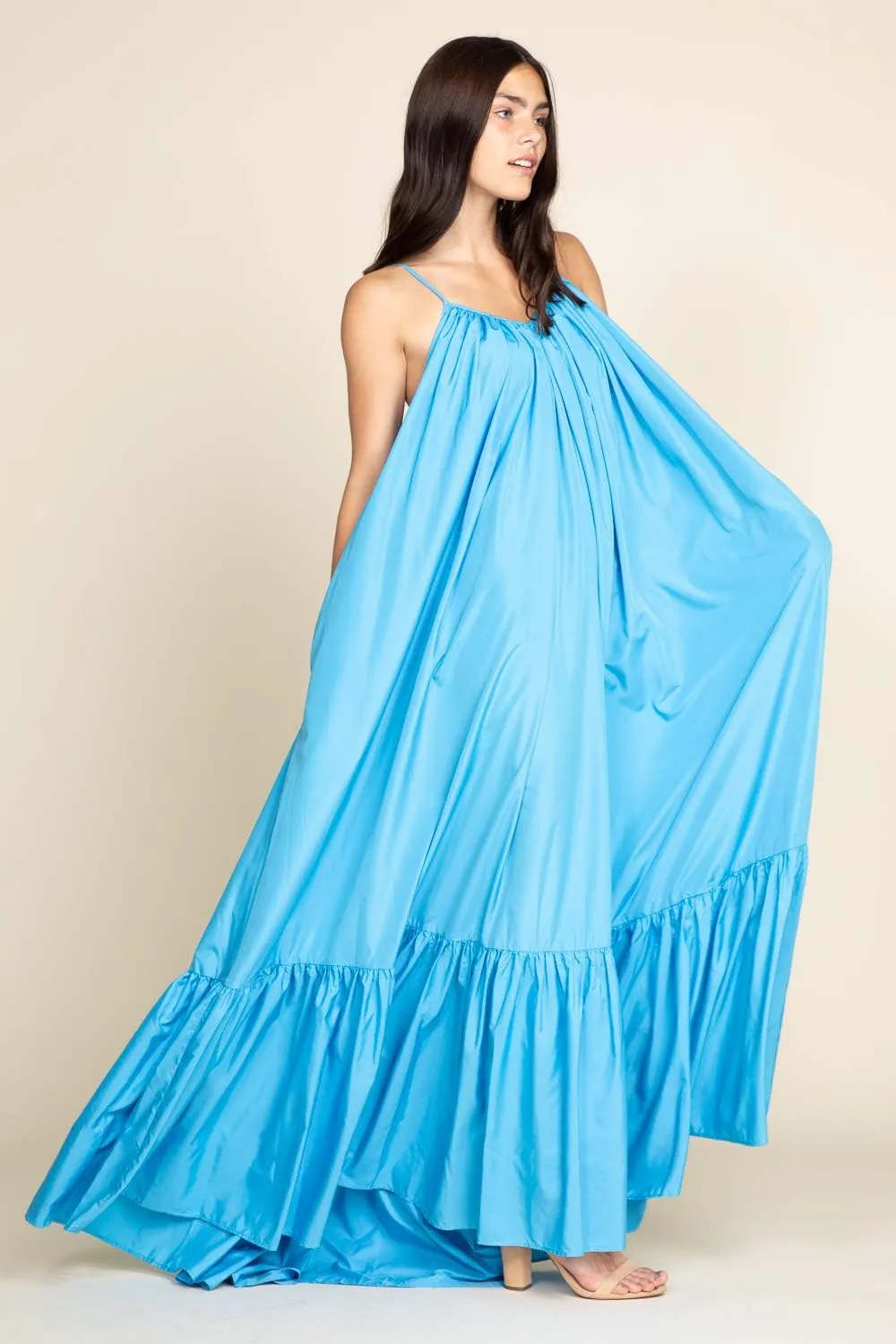 Tov Elegance A-Line Spaghetti Strap Flowy Maxi Rideau Dress