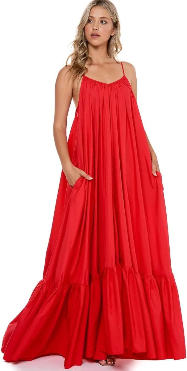 Tov Elegance A-Line Spaghetti Strap Flowy Maxi Rideau Dress