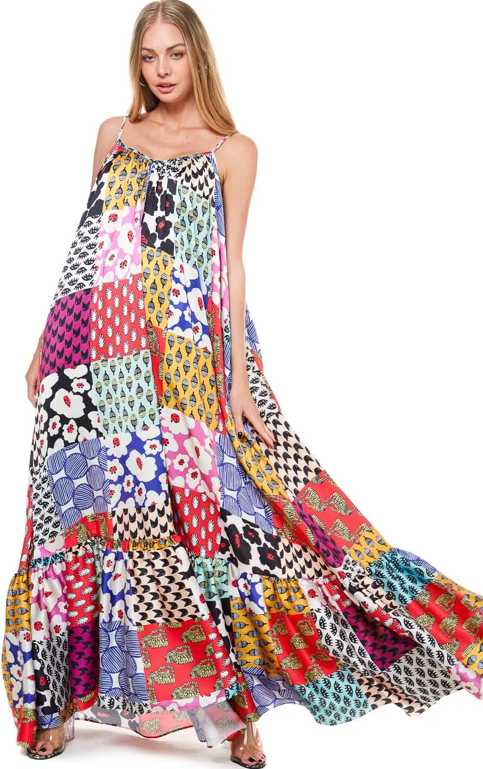 Tov Elegance A-Line Spaghetti Strap Flowy Maxi Rideau Dress