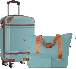 Travel Organized with Hardshell Luggage Set, 20-Inch Suitcase & Bags, Double Spinner Wheels, Green