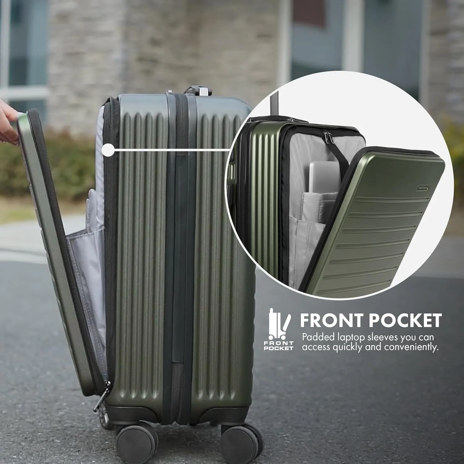 Traveler's Choice Mykel Front Pocket Polycarbonate Hardside Suitcase with Sleeve and Ergonomic Handle, Black, Carry-On 22-Inch