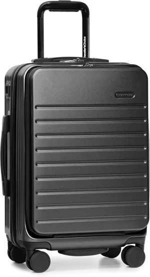 Traveler's Choice Mykel Front Pocket Polycarbonate Hardside Suitcase with Sleeve and Ergonomic Handle, Black, Carry-On 22-Inch