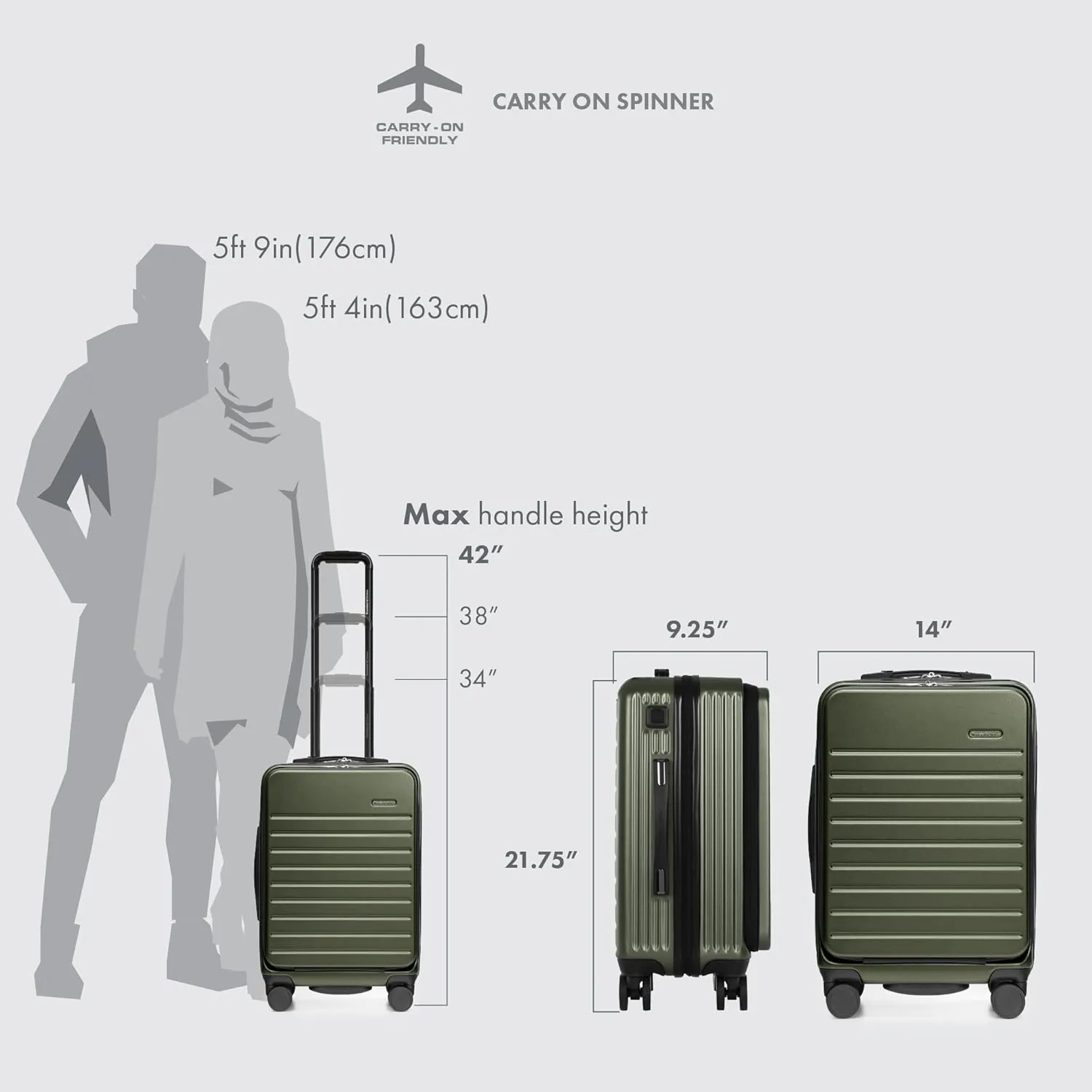Traveler's Choice Mykel Front Pocket Polycarbonate Hardside Suitcase with Sleeve and Ergonomic Handle, Green, Carry-On 22-Inch